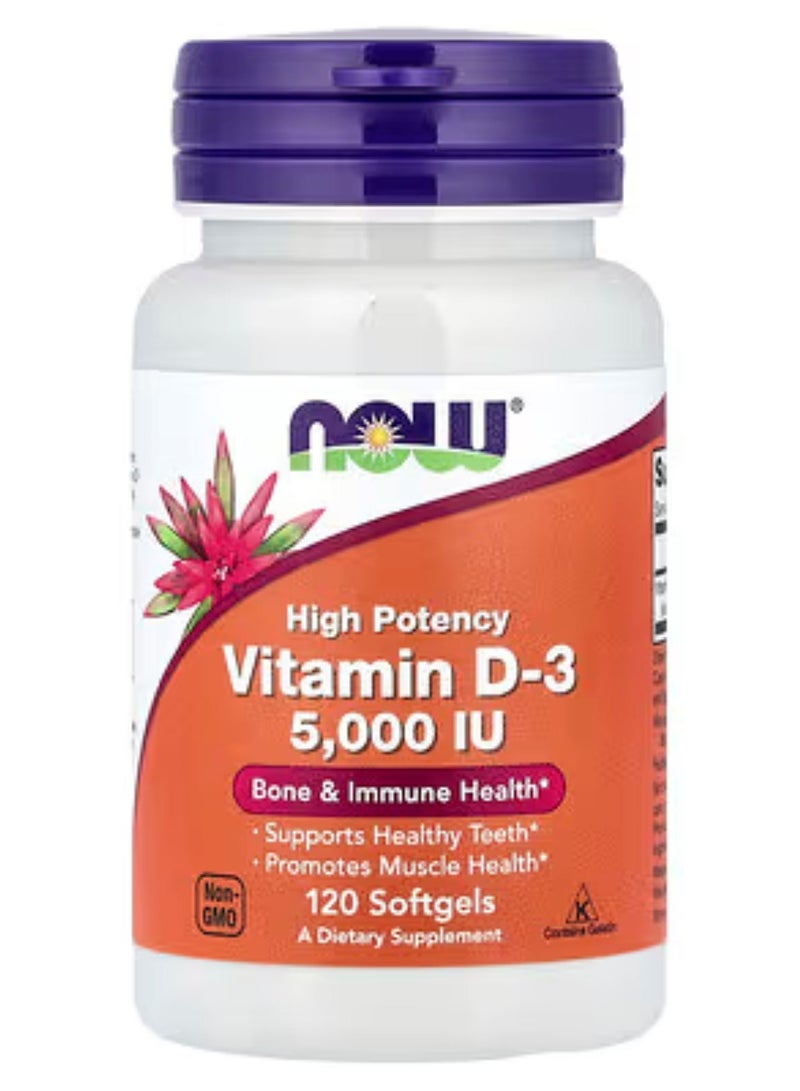 ناو فيتامين D-3 عالي الفعالية 5000 وحدة دولية - 120 كبسولة هلامية - Image 1